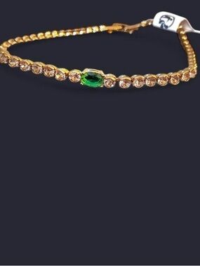 Gold-Tone Bracelet with Emerald-Cut Green Accent
